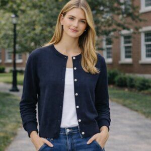 KARL LAGERFELD NAVY CARDIGAN PEARL BUTTONS XS